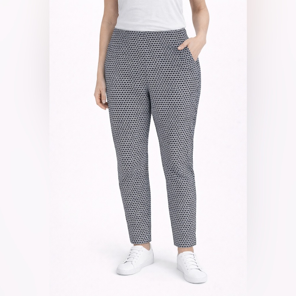 Chico's So Slimming Ankle Pants Womens 2 L Black White Geometric Pull On Stretch